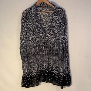 JESSICA Brand Black and White Long Sleeve Button Front Sheer Top